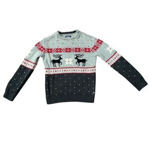 Chaps Kids Sweater Size S (7/8)‎ Gray Reindeer Snowflake Holiday Winter